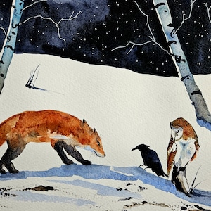 ACEO Print Aceo Limited Edition Art Card Watercolor Print Landscape Painting Collectible Art Miniature Art Unframed Art, fox