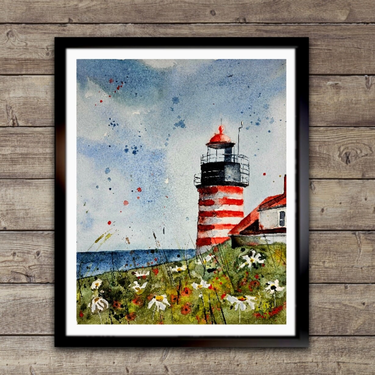 灯台オリジナル絵画水彩画、灯台の絵画、水彩画灯台、パインツリー