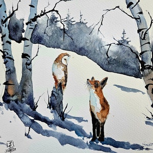 Impressão ACEO Aceo Edição Limitada Cartão de Arte Impressão em Aquarela Pintura de Paisagem Arte Colecionável Arte em Miniatura Arte Sem Moldura, raposa