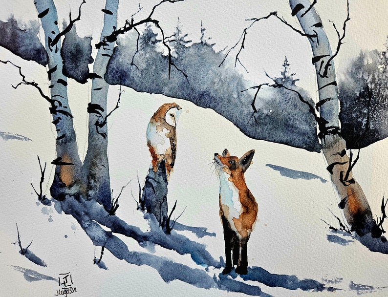 ACEO Print Aceo Limited Edition Art Card Watercolor Print Landscape Painting Collectible Art Miniature Art Unframed Art, fox image 1