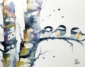 Chickadee Prints, animal prints, bird prints, animal art, wall art, birds, birch tree art, nursery art, bird art, Maine artist, Jim Lagasse