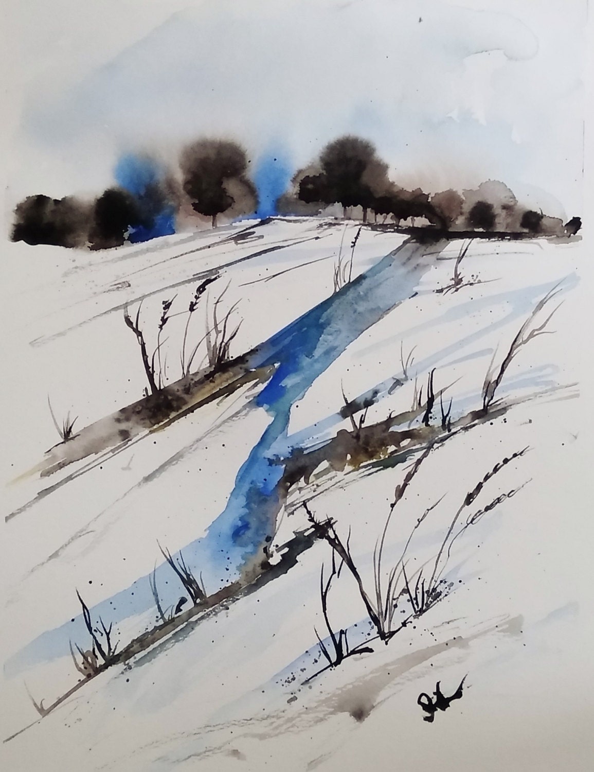 Watercolor Painting Original,Birch Tree Painting,watercolor landscape,original painting,pinetreeart,maine artist,Birch tree art