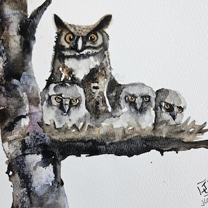 Owl Painting, Animal Art, children&#39;s room art, ORIGINAL, Owl, watercolor painting, original WATERCOLOR, owl Painting Animal Art