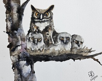 Pintura de búho, arte animal, arte de la habitación de los niños, ORIGINAL, búho, pintura de acuarela, ACUARELA original, pintura de búho, arte animal