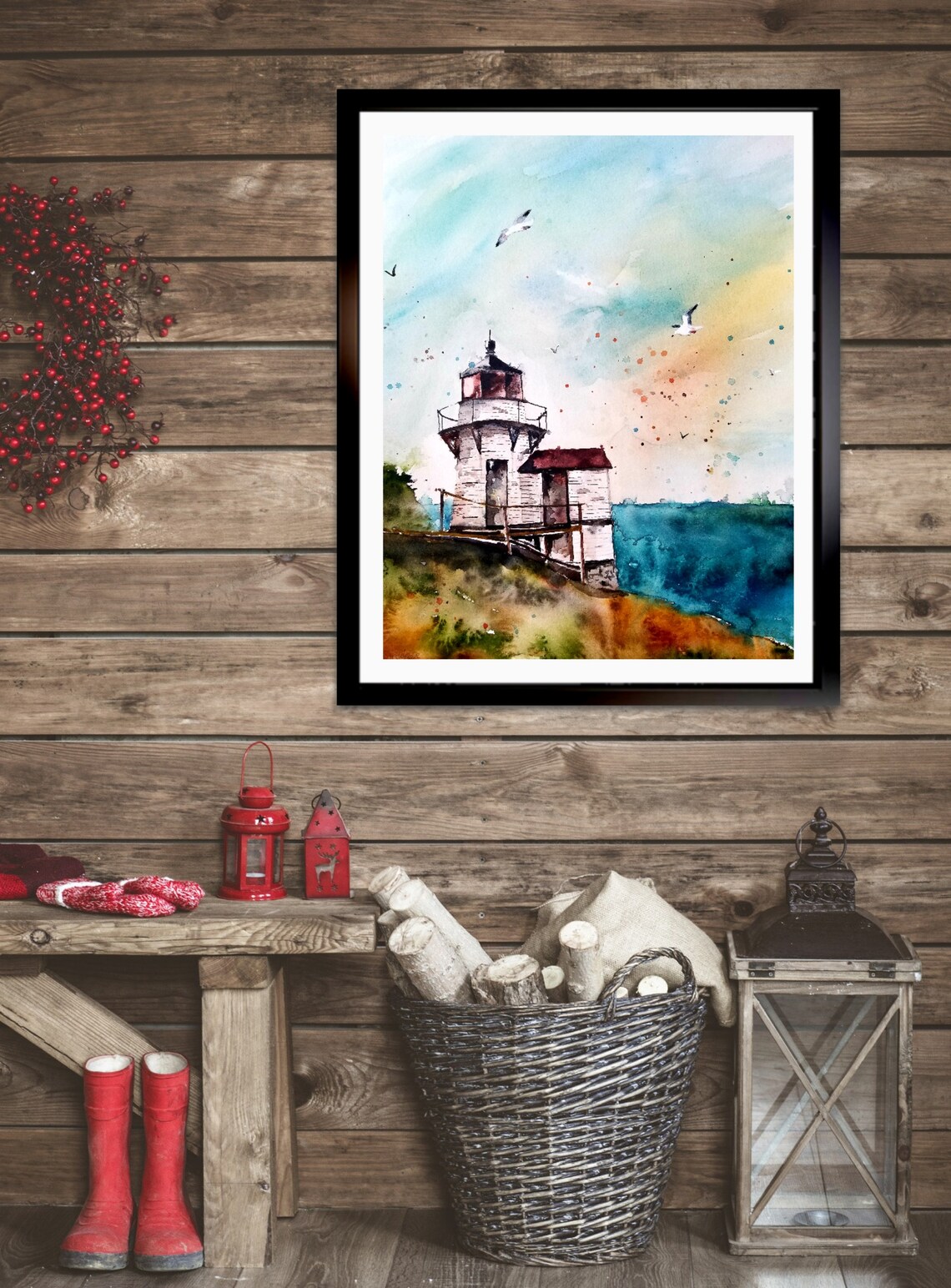 Lighthouse Painting, Original Painting of a Lighthouse, Seascape ...