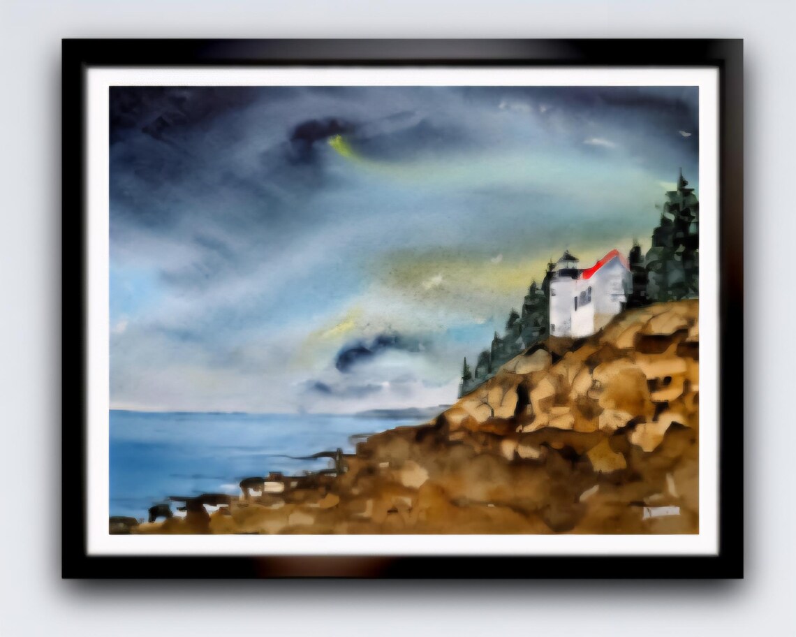 Lighthouse Original Painting Watercolor, Lighthouse Painting ...