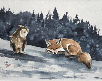 Original Fox Painting, fox art, fox watercolor, animal painting, original art, painting, animals, nursery art, room decor, animal paintings