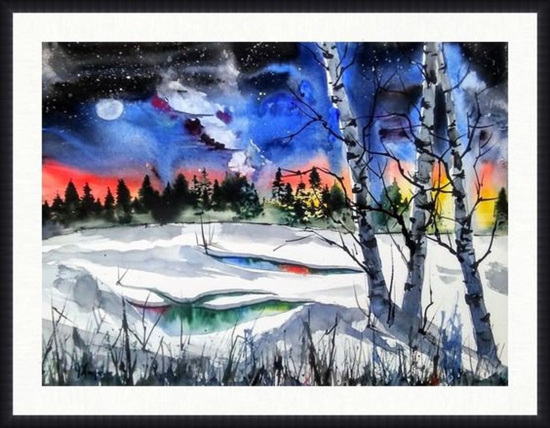 Original Watercolour Painting by Jim Lagasse Silver Birch Trees Painting Original Snowy Landscape Watercolour Winter Trees Painting image 2