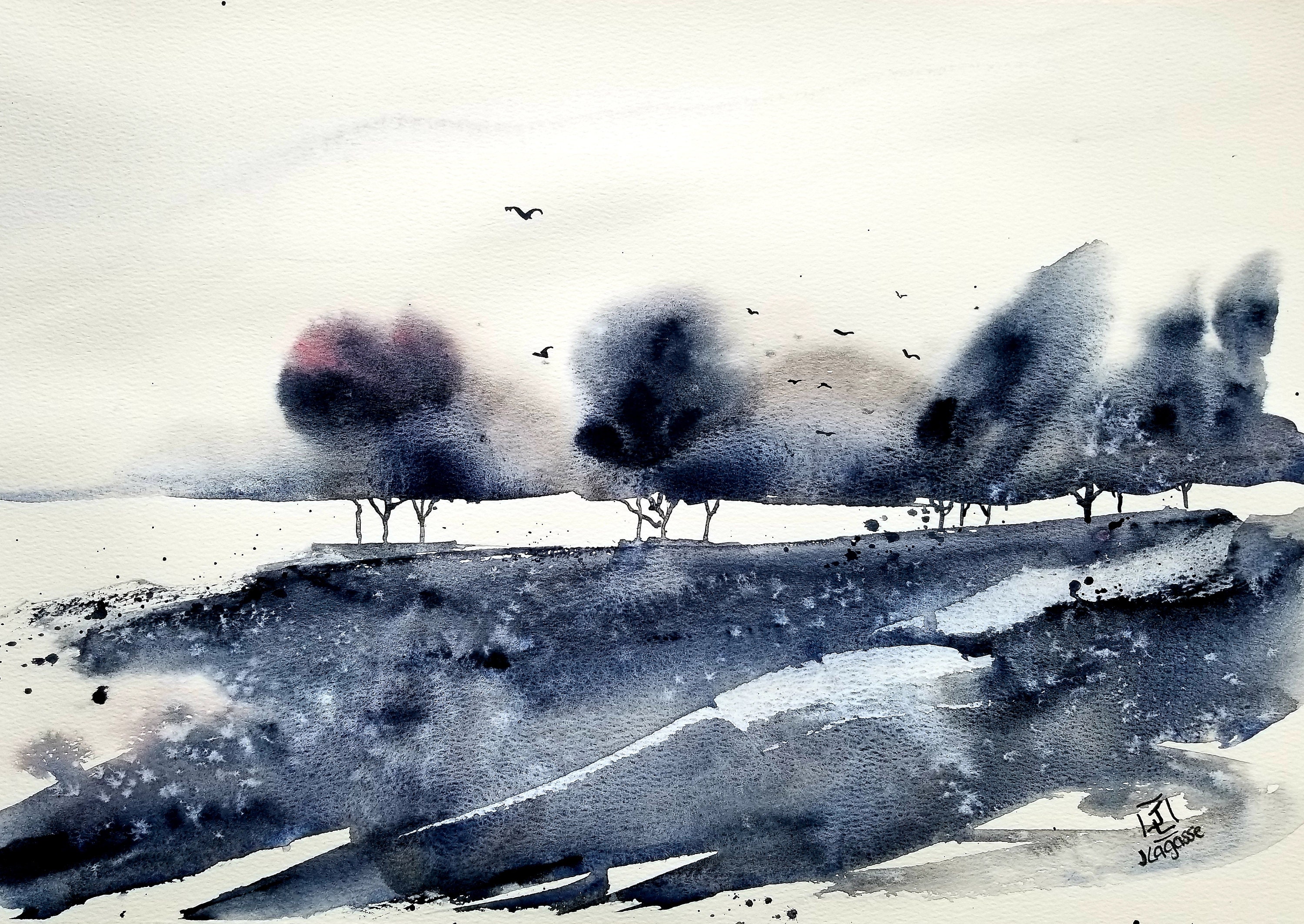 抽象的な油彩画 風景 カラフルな抽象画油絵風景の背景。ワイルドフラワーとフィールド