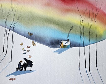 Estampa de borboleta, estampa de flor, estampa de aquarela abstrata, em memória de Jack, estampas de flores, impressão limitada, arte de arco-íris, Lagasse