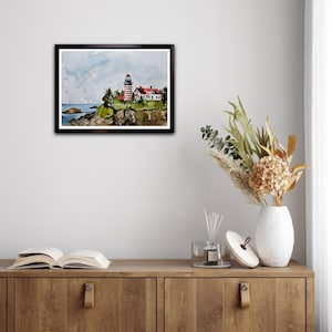 Quoddy Head Light, Maine – Original akvarellmålning av fyr 9 x 12 bild 4