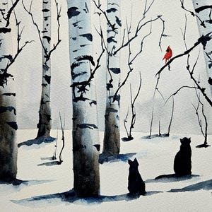 Original Black Cat painting, animal painting, black cat art, nursery art, kid&#39;s room painting, Animal art, Black Cat Art, Cardinal