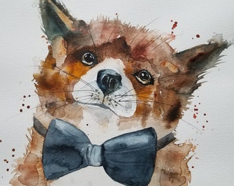 FOX Painting, Animal Art, children's room art, ORIGINAL Red Fox watercolor painting original WATERCOLOR Fox Painting Animal