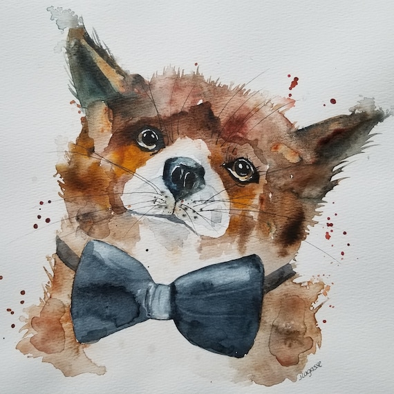 FOX Painting, Animal Art, children's room art, ORIGINAL Red Fox watercolor painting original WATERCOLOR Fox Painting Animal