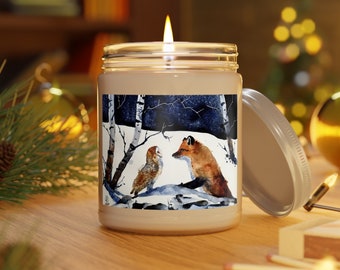 Scented Candles, 9oz, Fox and Owl art from artist Jim Lagasse, Holiday Candle, Christmas gifts