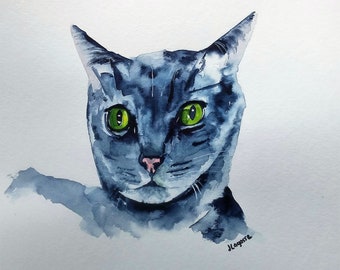 ORIGINAL Watercolor cat painting, cat art, cat print, watercolor painting, CAT, cat painting, cream, watercolor animals
