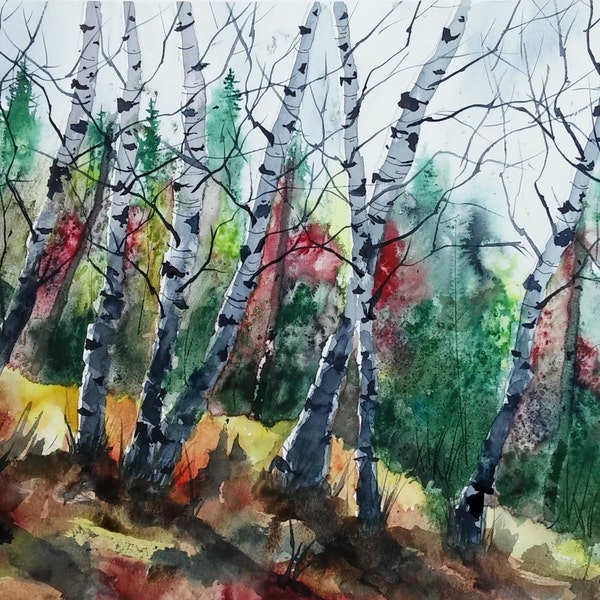 ORIGINAL painting watercolor painting original WATERCOLOR Birch Tree Art/jim lagasse/watercolor original/BIRCH trees/Silver Birches