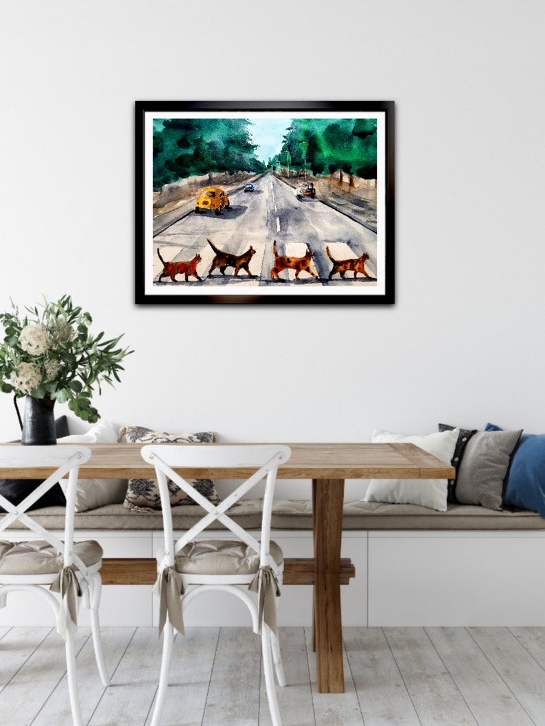 Watercolor Print/Tabby Cat/Abbey Road/original prints/ Beatles/CAT Prints / Prints/Maine Art/Jim Lagasse/The Beatles image 2