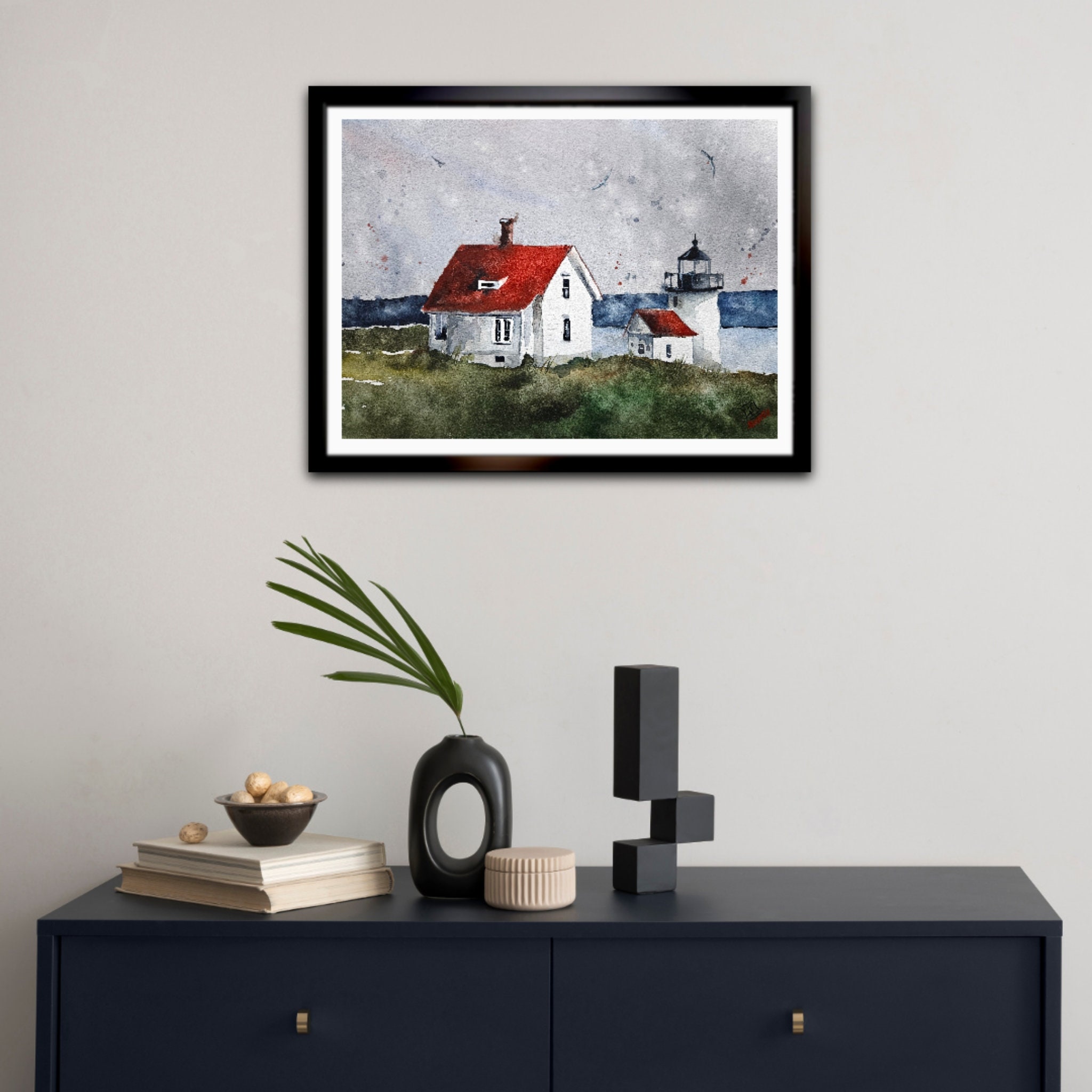 Lighthouse Original Painting Watercolor, Lighthouse Painting ...