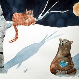 Le Gros Chat, The Fat Cat, arte per libri per bambini, arte per bambini, pittura per bambini, pittura per orsi, pittura per gatti, acquerello originale, lagasse