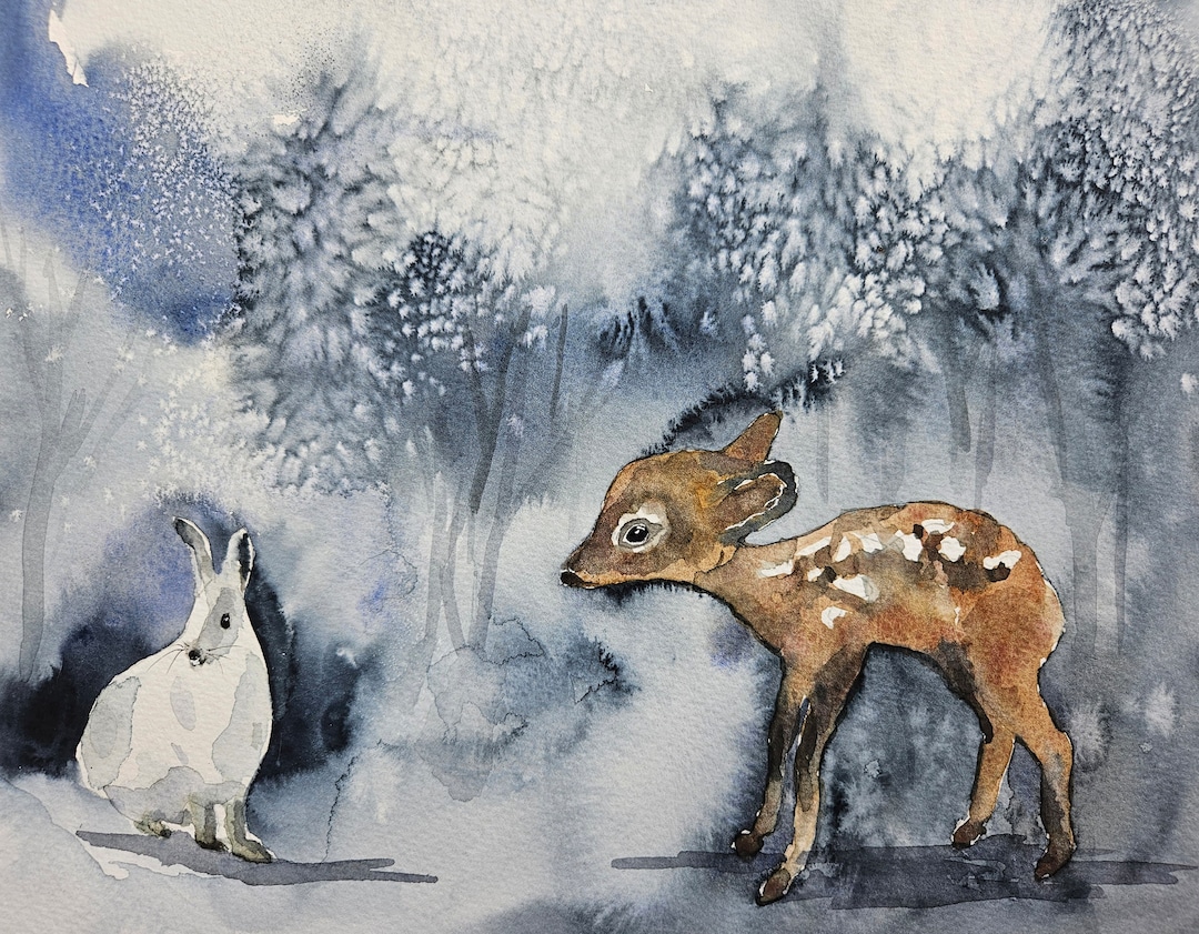 Fawn Painting, Animal Art, Children's Room Art, ORIGINAL, Bunny Art ...