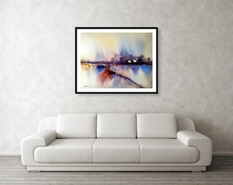 抽象風景画、風景水彩画、抽象風景画、風景画、半抽象風景画、水彩風景