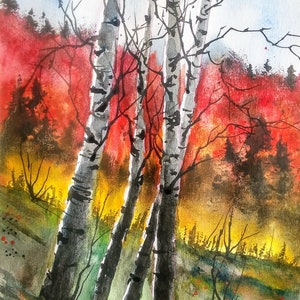 Original Watercolour Painting by Jim Lagasse | Trees Painting | Original Landscape Watercolour | Birch Trees Painting | Original Watercolor
