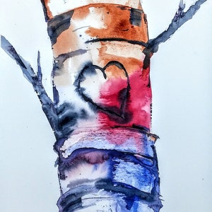 Watercolor Original Painting,Birch Tree Heart Custom your own initials, Mothers day,fathers day, wedding ,gifts,initials/birch tree art