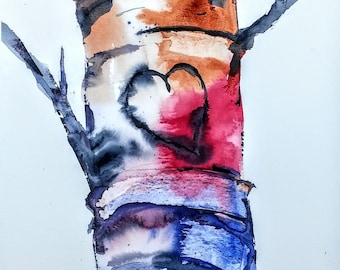 Watercolor Original Painting,Birch Tree Heart Custom your own initials, Mothers day,fathers day, wedding ,gifts,initials/birch tree art
