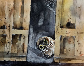 Owl Painting, Animal Art, children's room art, ORIGINAL, Barn Owl , watercolor painting, original WATERCOLOR , owl Painting Animal Art