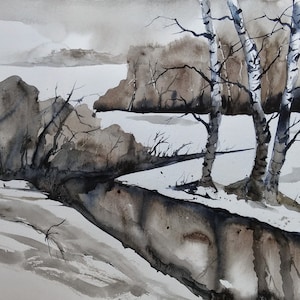 WATERCOLOR ORIGINAL Painting, Original Watercolor Painting-watercolor landscape, Pinetreeart, WATERCOLOR, landscape original, painting