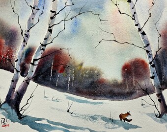 Watercolor Original painting, Winter Landscape Painting, Maine art, Maine landscape, Original watercolor painting, Jim Lagasse, painting