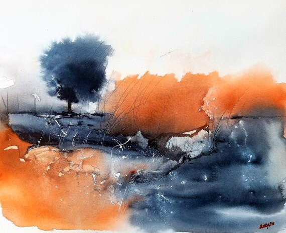 オリジナル抽象画、抽象風景画、水彩画、ジム・ラガッセアート