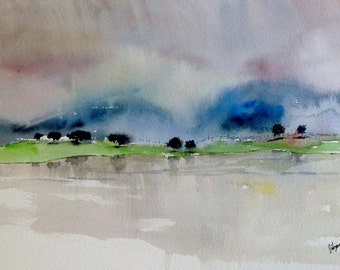 Original colorful print LANDSCAPE original watercolor original painting modern LANDSCAPE PAINTING