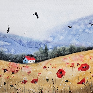 ACEO Print Aceo Limited Edition Art Card Pittura ad acquerello Paesaggio Pittura Arte da collezione Arte in miniatura Arte senza cornice, stampa di uccelli