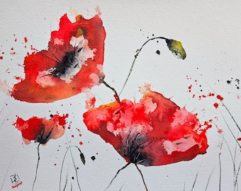 Poppy,  Original watercolor painting, affordable art, wall art, painting, Jim Lagasse, Home decor, wall paintings, poppy flower