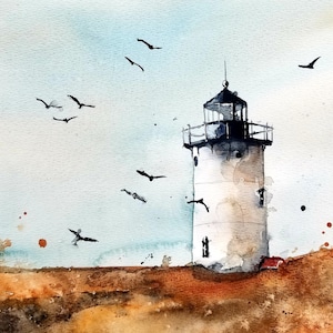 Pintura original de faro Acuarela, Pintura de faro, faro, Pinetreeart, ACUARELA, paisaje, pintura, Maine