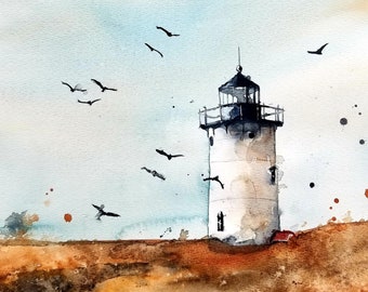 Lighthouse Original painting Watercolor, Lighthouse Painting, lighthouse, Pinetreeart, WATERCOLOR, landscape, painting, Maine