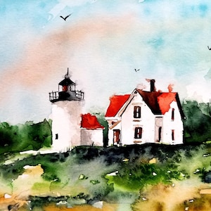 Impresión de acuarela/PAISAJE acuarela original/pintura original moderna/PINTURA DE PAISAJE/Impresiones de faros/Arte de Maine/Jim Lagasse