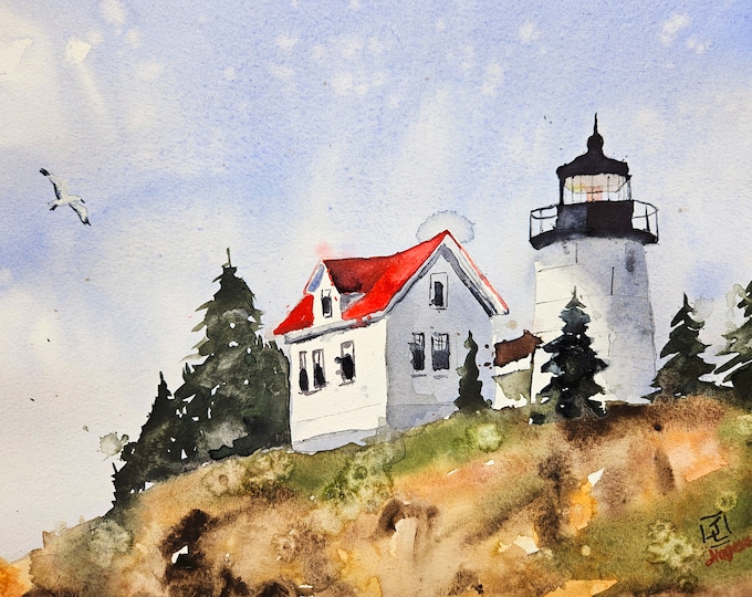 Lighthouse Original Painting Watercolor, Lighthouse Painting ...