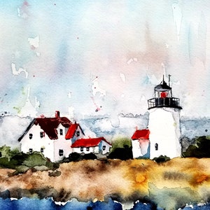Aquarelprint/vuurtoren originele aquarel/originele print, modern /LANDSCAPE print /Lighthouse prints/Maine Art/Jim Lagasse