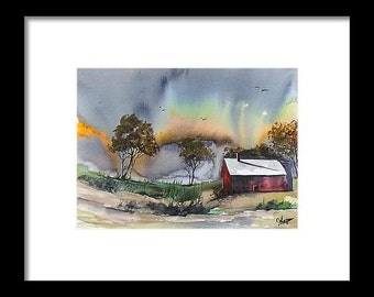 Original colorful print LANDSCAPE original watercolor original painting modern LANDSCAPE PAINTING, Winter Painting