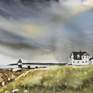 Leuchtturm Original Gemälde Aquarell, Leuchtturm Gemälde, Galerie Wand, Pinetreeart, Maine Hafen Landschaft, Malerei, Marshall Point