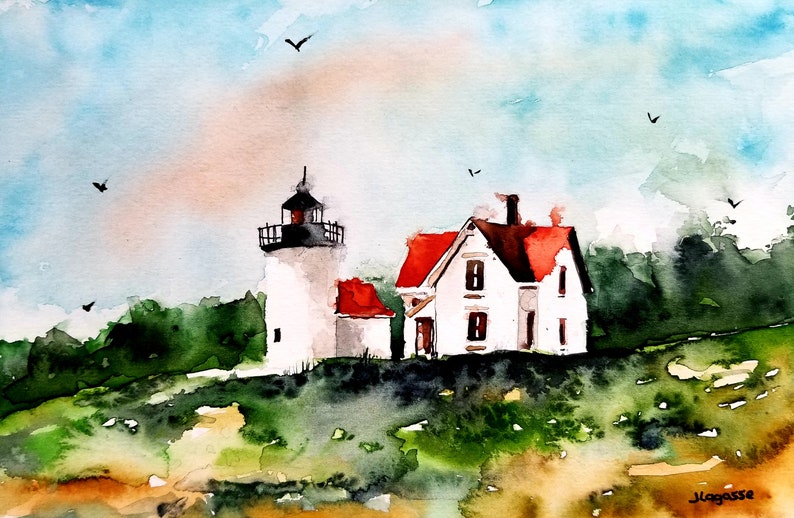 Watercolor Print/lighthouse, Landscape, Original Painting Modern ...