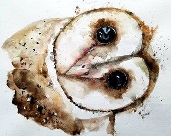 Eulen Drucke, Tier Bild, Poster für Kinderzimmer, DRUCK, Schleiereule, Aquarell Druck, Aquarell Druck, Kinderzimmer Bild, Tierdrucke, Wand Drucke