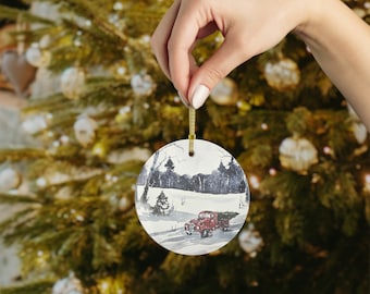 Glass Ornaments, Artist and illustrator Jim Lagasse original artwork on Christmas ornament, christmas tree ornament