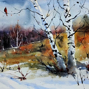 ACEO Print Aceo Limited Edition Art Card aquarel schilderij landschap schilderij collectible kunst miniatuur kunst ingelijste kunst, berkenboom
