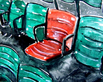 BOSTON redsox art, fenway park, boston, david ortiz, ACEO Original Prints  -Ted William&#39;s rED SEAT