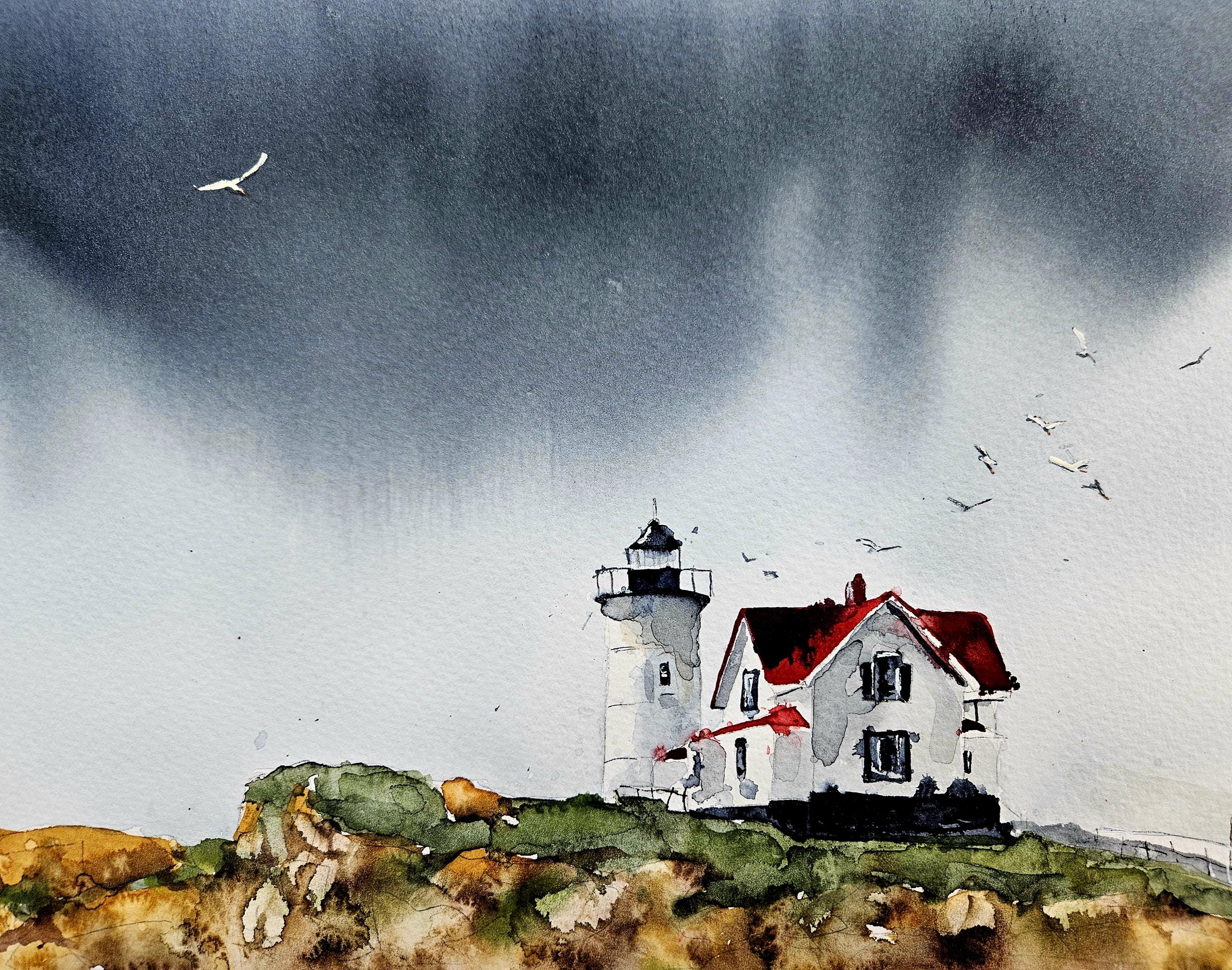 Lighthouse Original Painting Watercolor, Lighthouse Painting ...
