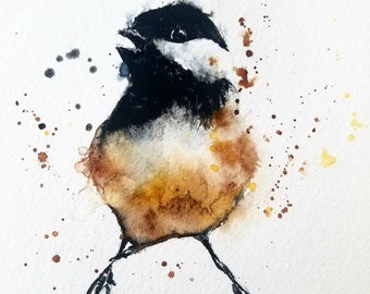 Chickadee Painting, Animal Art, children's room art, ORIGINAL Chickadee, watercolor painting original WATERCOLOR, Bird, Painting Animal Art